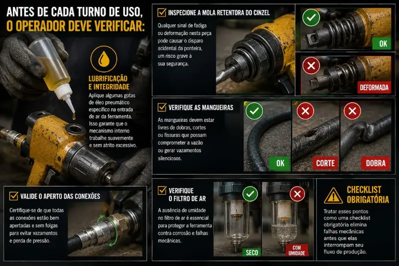 Antes de cada turno de uso, o operador deve verificar